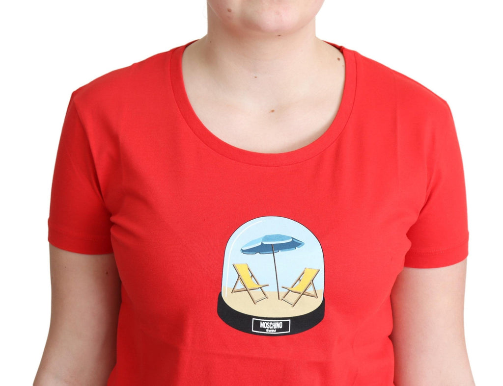 Rot bedruckte Baumwolle kurze Ärmel Tops Bluse T-Shirt