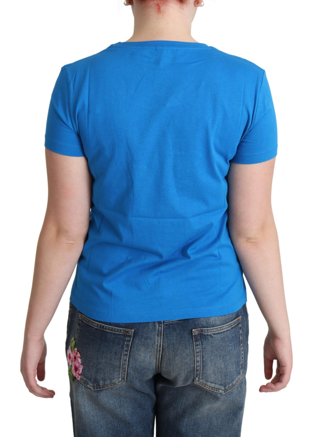 Blaues Baumwoll-T-Shirt Come Play 4 Us Print