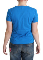 Blaues Baumwoll-T-Shirt Come Play 4 Us Print
