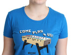 Blaues Baumwoll-T-Shirt Come Play 4 Us Print