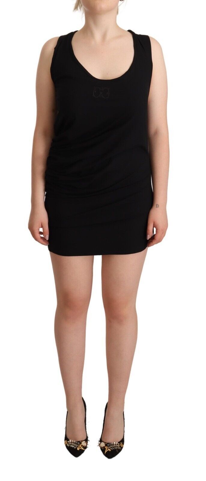 Schwarzes ärmelloses Baumwoll-Minikleid