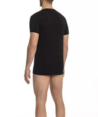 Schwarzes Herren-T-Shirt mit V-Ausschnitt aus Baumwolle