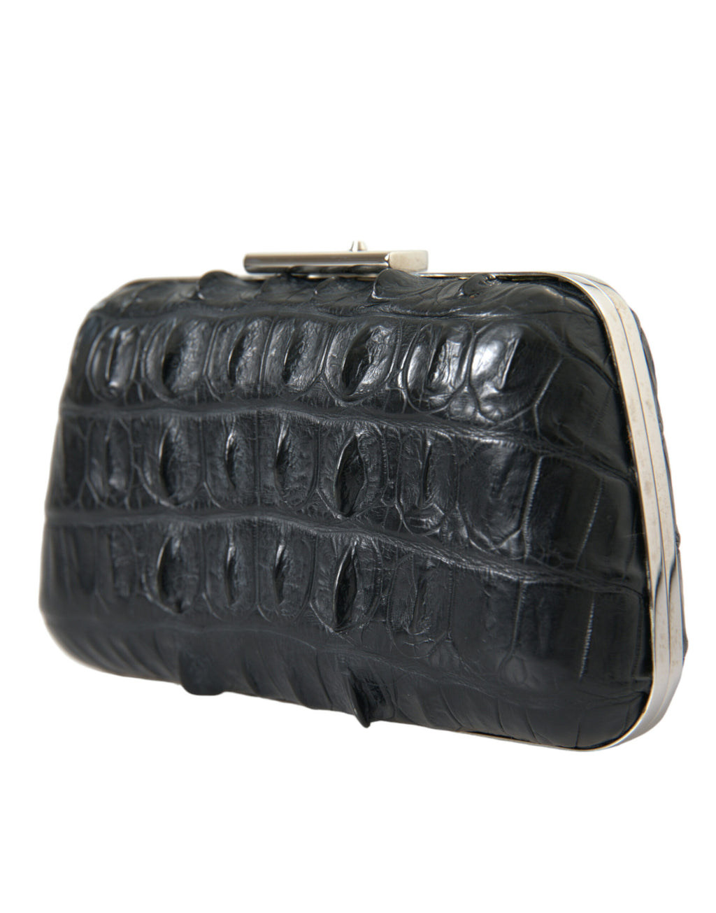 Schwarze Exotenhaut Leder Umhängetasche Crossbody Box Clutch Bag