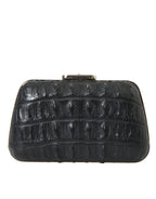 Schwarze Exotenhaut Leder Umhängetasche Crossbody Box Clutch Bag