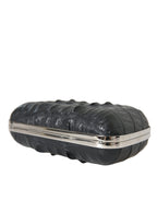 Schwarze Exotenhaut Leder Umhängetasche Crossbody Box Clutch Bag