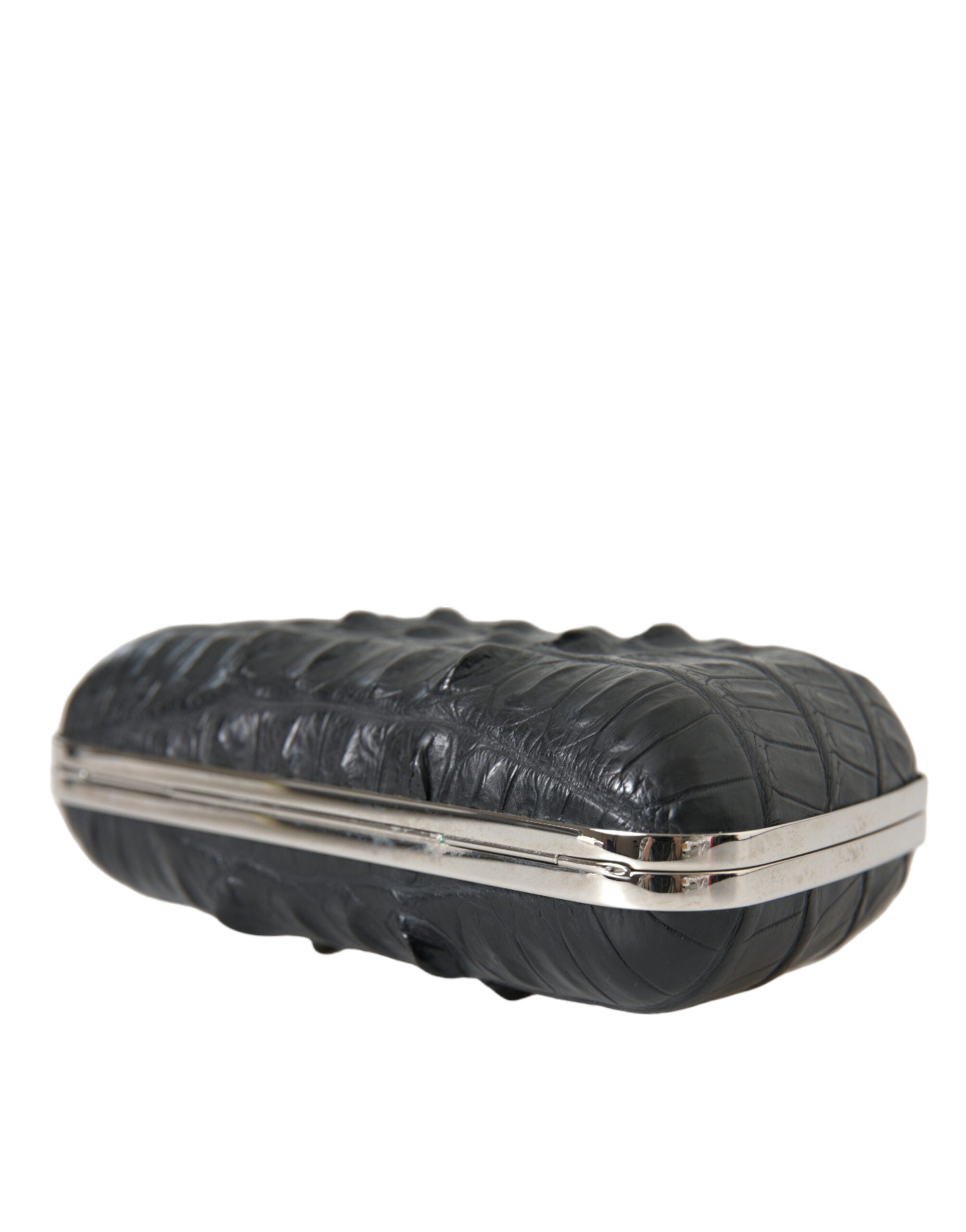 Schwarze Exotenhaut Leder Umhängetasche Crossbody Box Clutch Bag