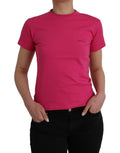 Pinkes Baumwoll-T-Shirt mit Rundhalsausschnitt und kurzen Ärmeln