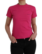 Pinkes Baumwoll-T-Shirt mit Rundhalsausschnitt und kurzen Ärmeln