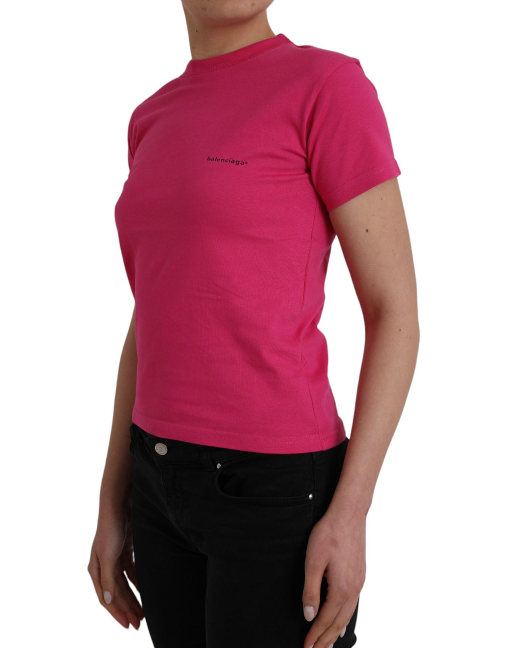 Pinkes Baumwoll-T-Shirt mit Rundhalsausschnitt und kurzen Ärmeln