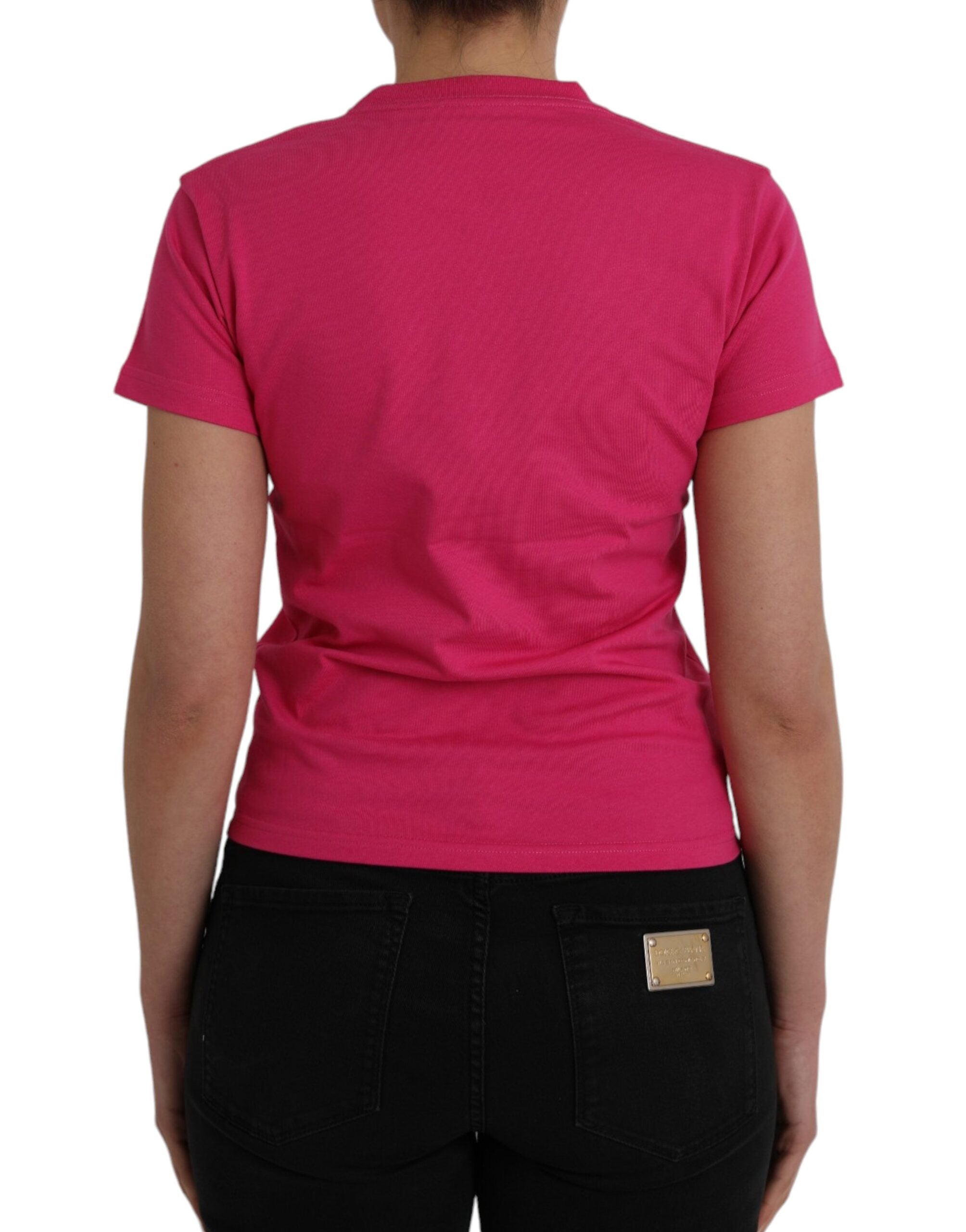 Pinkes Baumwoll-T-Shirt mit Rundhalsausschnitt und kurzen Ärmeln