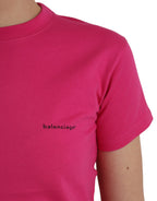 Pinkes Baumwoll-T-Shirt mit Rundhalsausschnitt und kurzen Ärmeln
