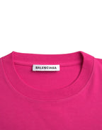 Pinkes Baumwoll-T-Shirt mit Rundhalsausschnitt und kurzen Ärmeln