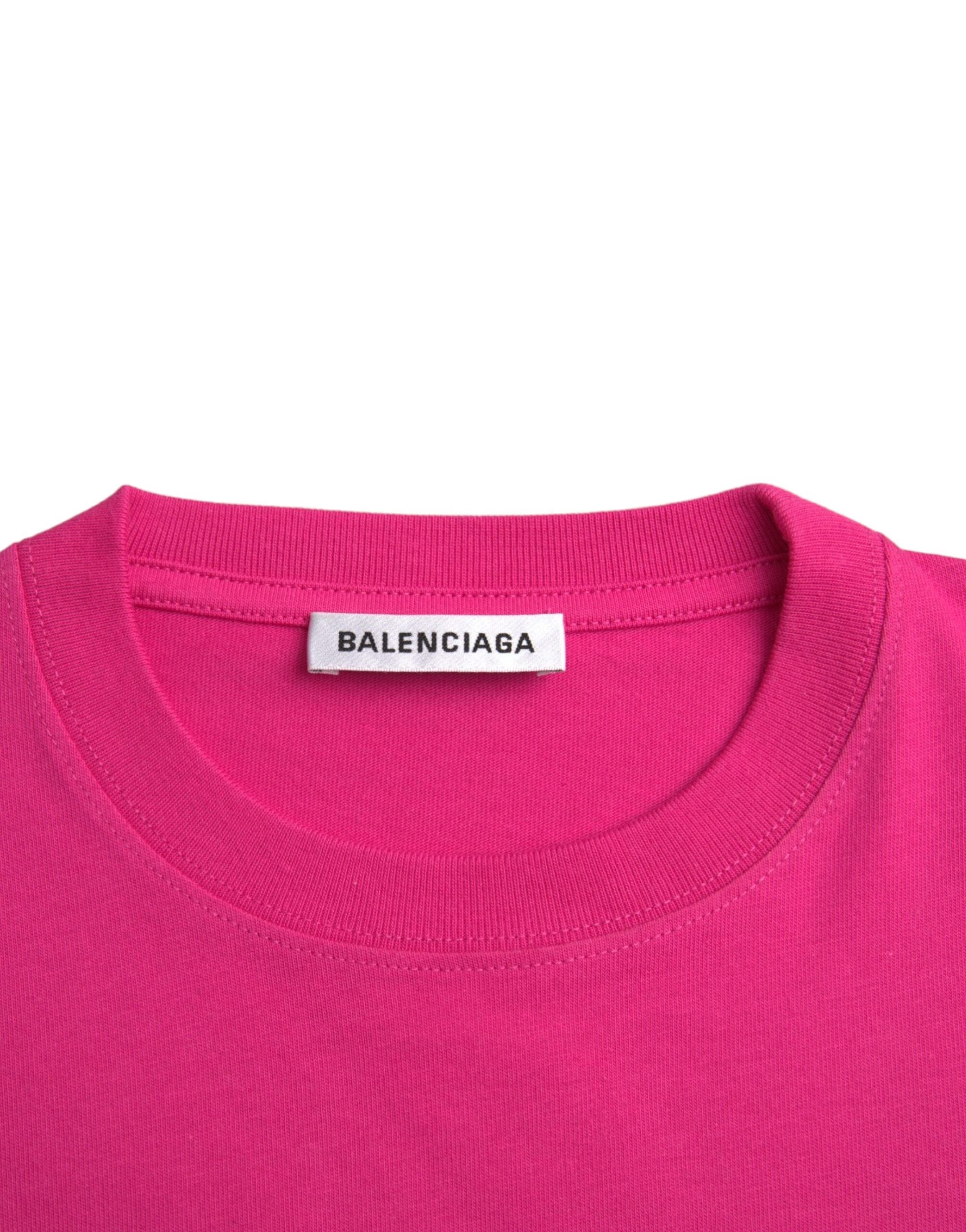 Pinkes Baumwoll-T-Shirt mit Rundhalsausschnitt und kurzen Ärmeln