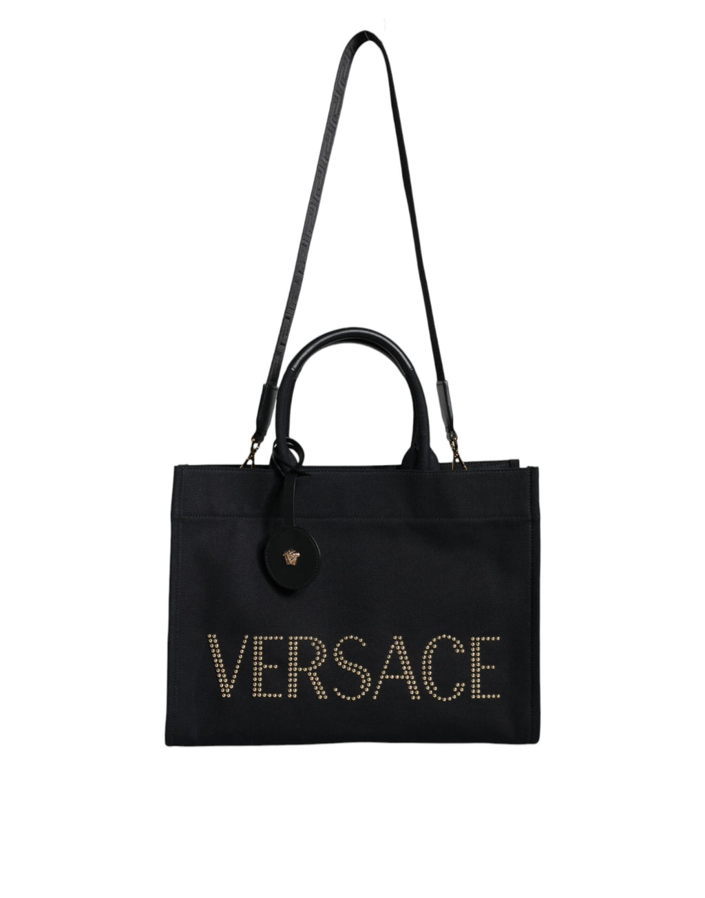 Schwarze Top Handle Canvas Leder Logo Crossbody Tote Bag