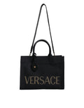 Schwarze Top Handle Canvas Leder Logo Crossbody Tote Bag