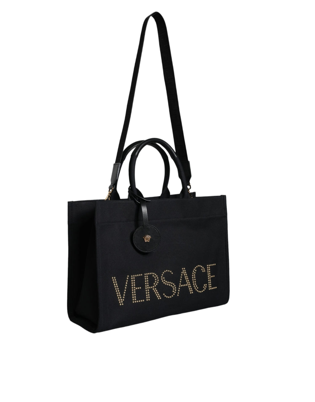 Schwarze Top Handle Canvas Leder Logo Crossbody Tote Bag