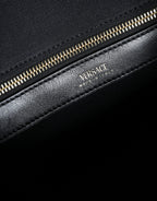 Schwarze Top Handle Canvas Leder Logo Crossbody Tote Bag