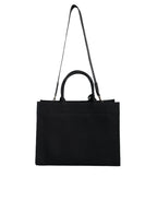 Schwarze Top Handle Canvas Leder Logo Crossbody Tote Bag