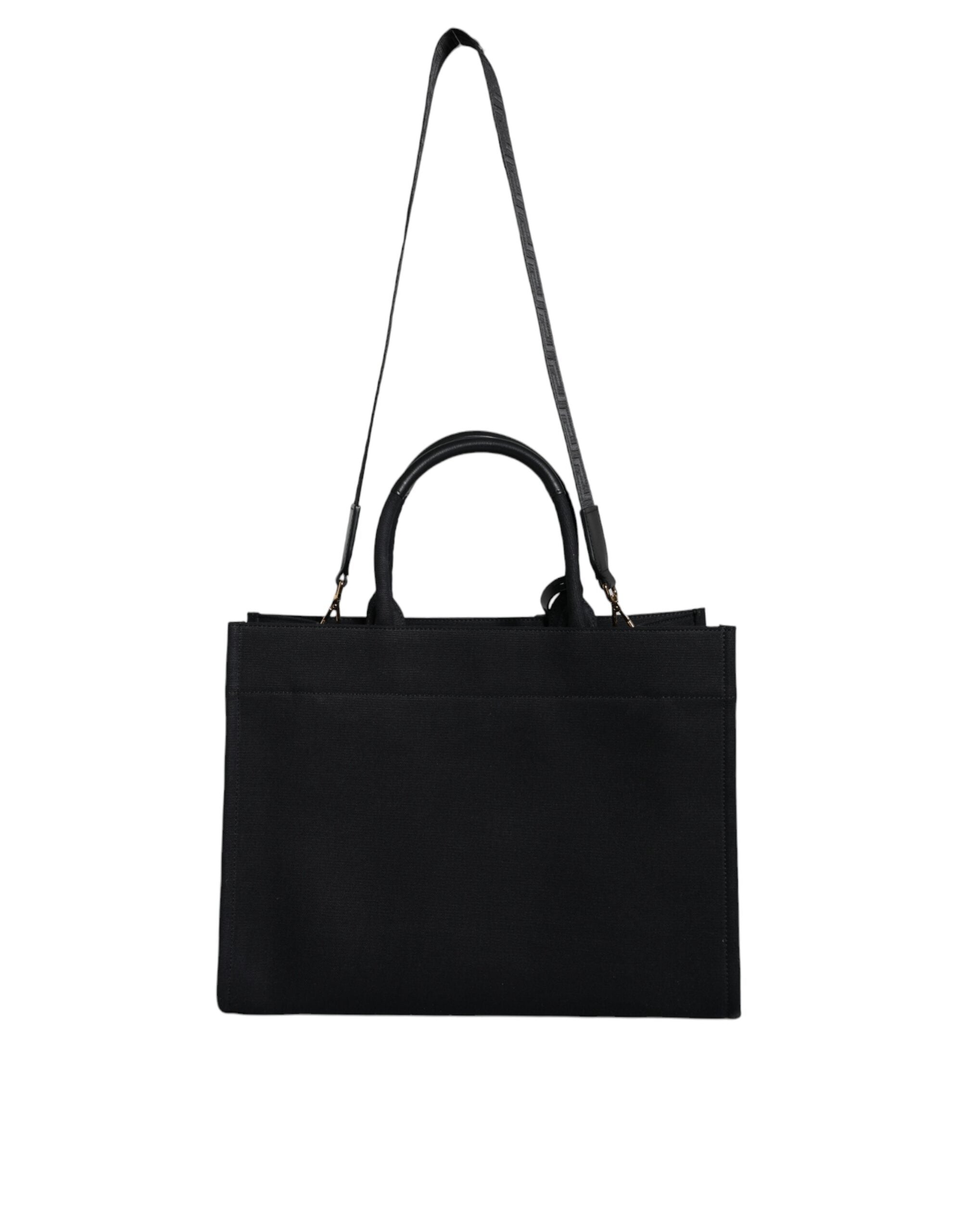 Schwarze Top Handle Canvas Leder Logo Crossbody Tote Bag