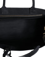 Schwarze Top Handle Canvas Leder Logo Crossbody Tote Bag