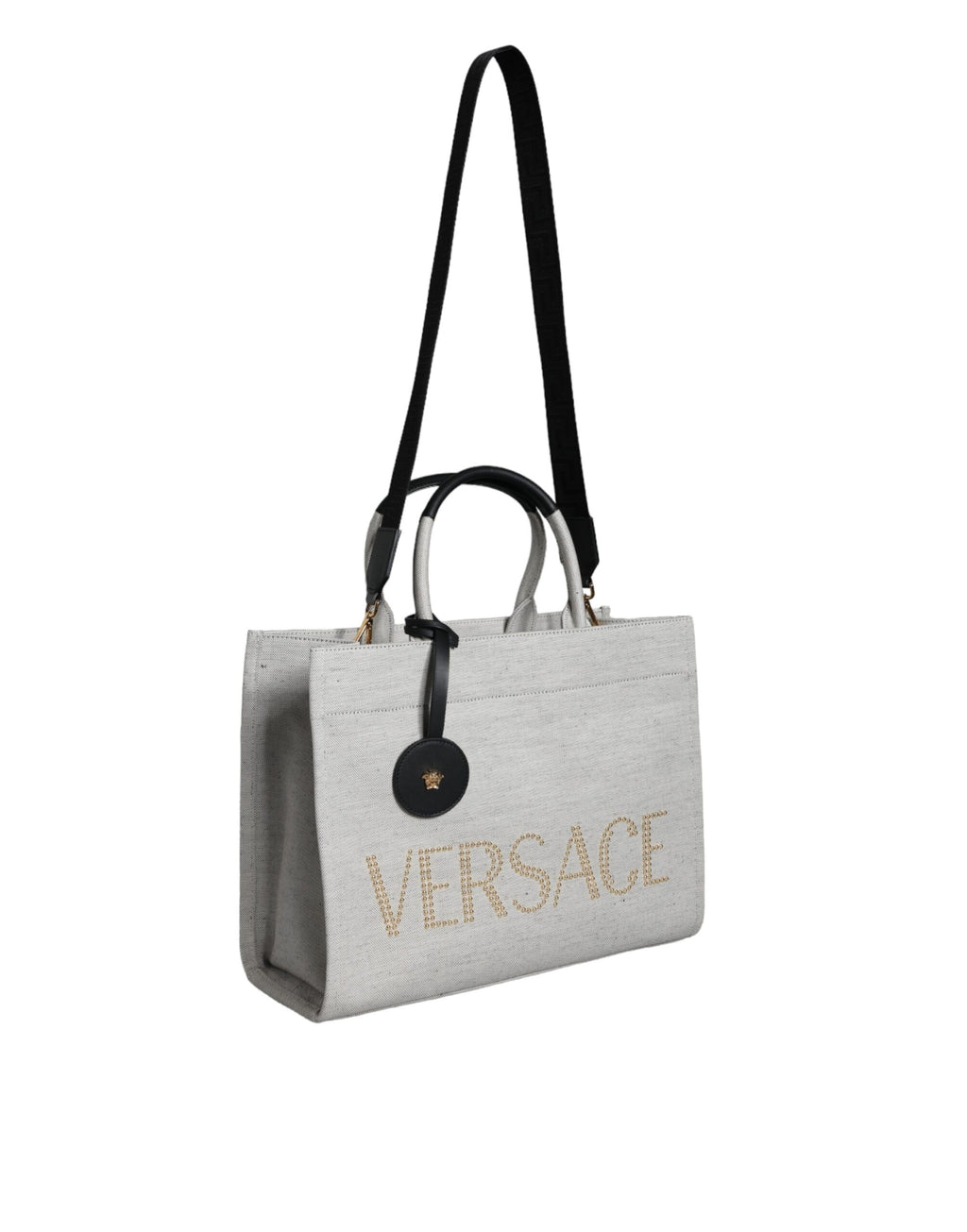 Weiße Top Handle Canvas Leder Logo Crossbody Tote Bag