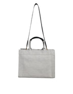 Weiße Top Handle Canvas Leder Logo Crossbody Tote Bag