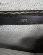 Weiße Top Handle Canvas Leder Logo Crossbody Tote Bag