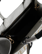 Weiße Top Handle Canvas Leder Logo Crossbody Tote Bag