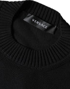 Schwarzer Pullover mit Medusa-Stickerei und Rundhalsausschnitt