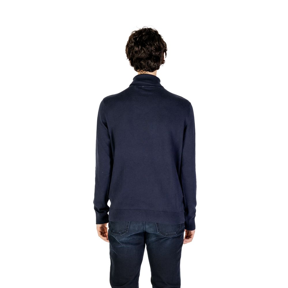 Blauer Baumwoll-Rollkragenpullover