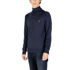 Blauer Baumwoll-Rollkragenpullover