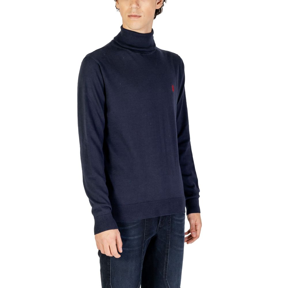 Blauer Baumwoll-Rollkragenpullover