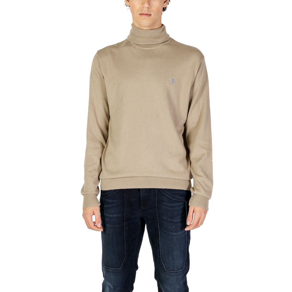 Beigefarbener Baumwoll-Rollkragenpullover