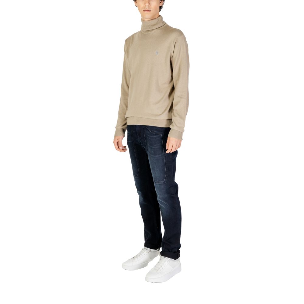 Beigefarbener Baumwoll-Rollkragenpullover
