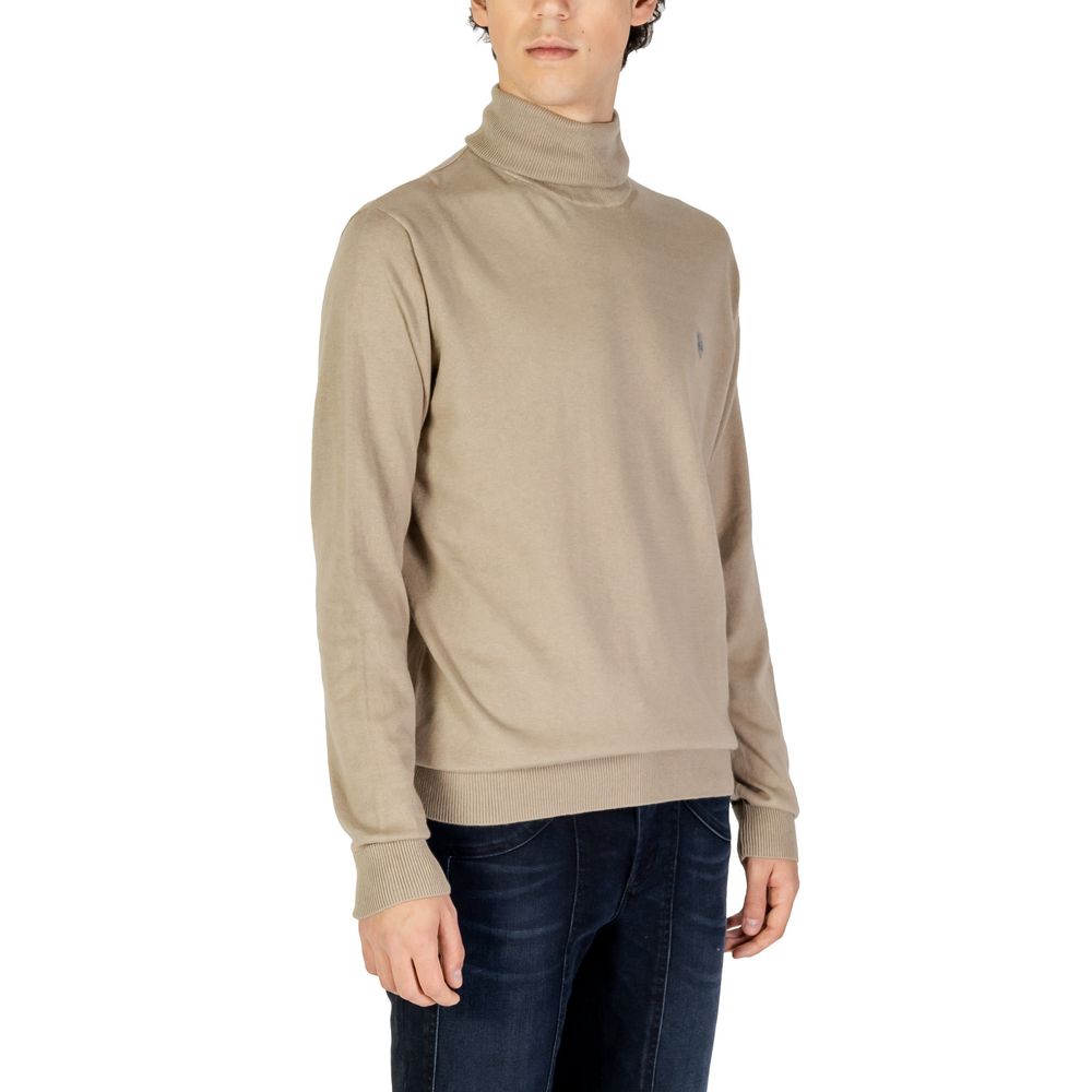 Beigefarbener Baumwoll-Rollkragenpullover