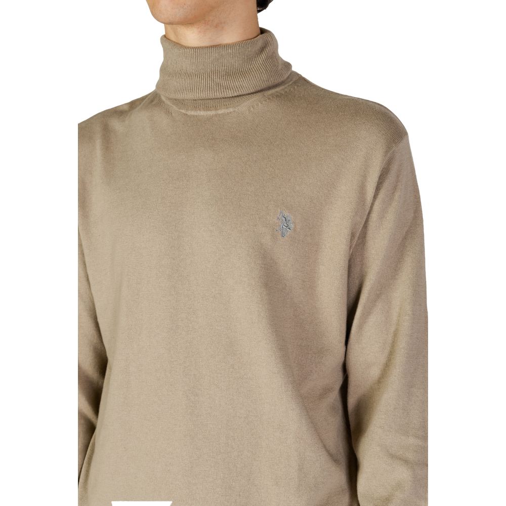 Beigefarbener Baumwoll-Rollkragenpullover