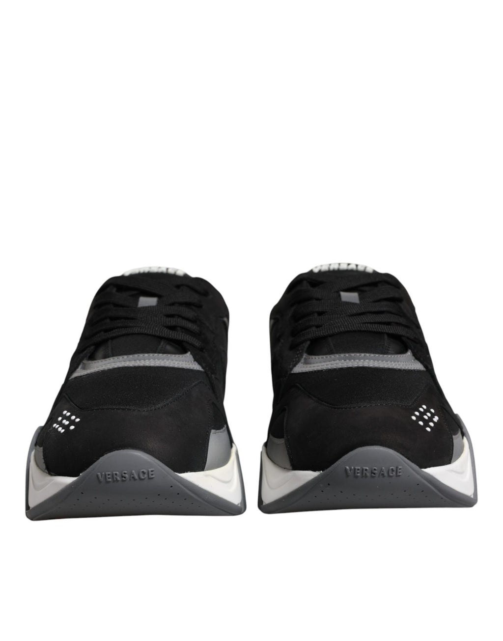 Schwarz Leder Neopren Chunky Low Top Turnschuhe Squalo Schuhe