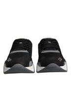 Schwarz Leder Neopren Chunky Low Top Turnschuhe Squalo Schuhe