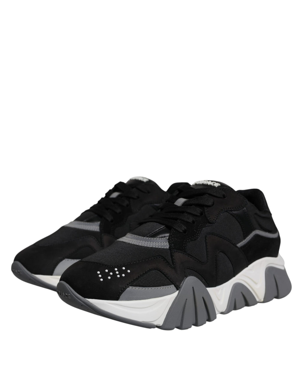 Schwarz Leder Neopren Chunky Low Top Turnschuhe Squalo Schuhe