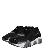 Schwarz Leder Neopren Chunky Low Top Turnschuhe Squalo Schuhe
