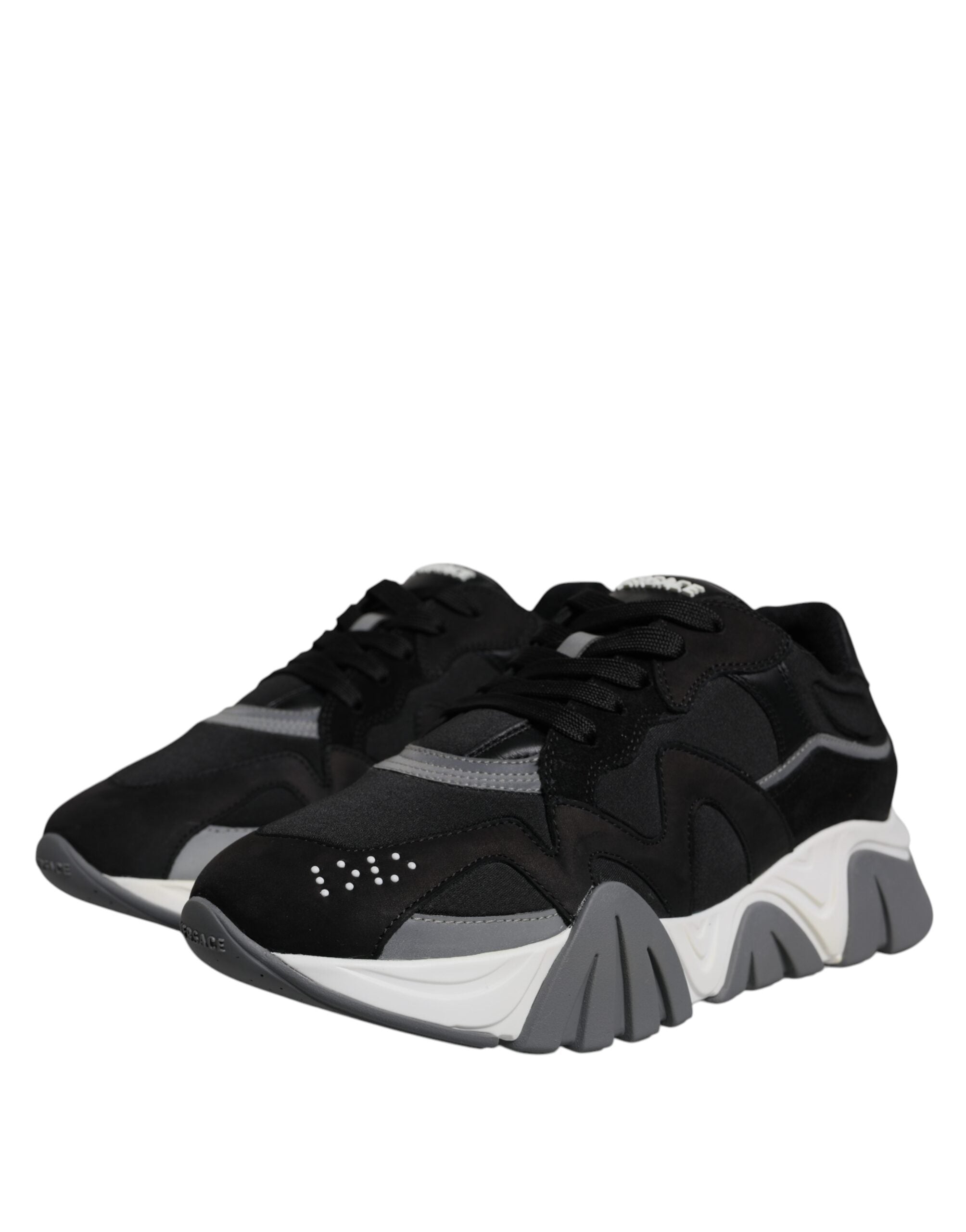Schwarz Leder Neopren Chunky Low Top Turnschuhe Squalo Schuhe