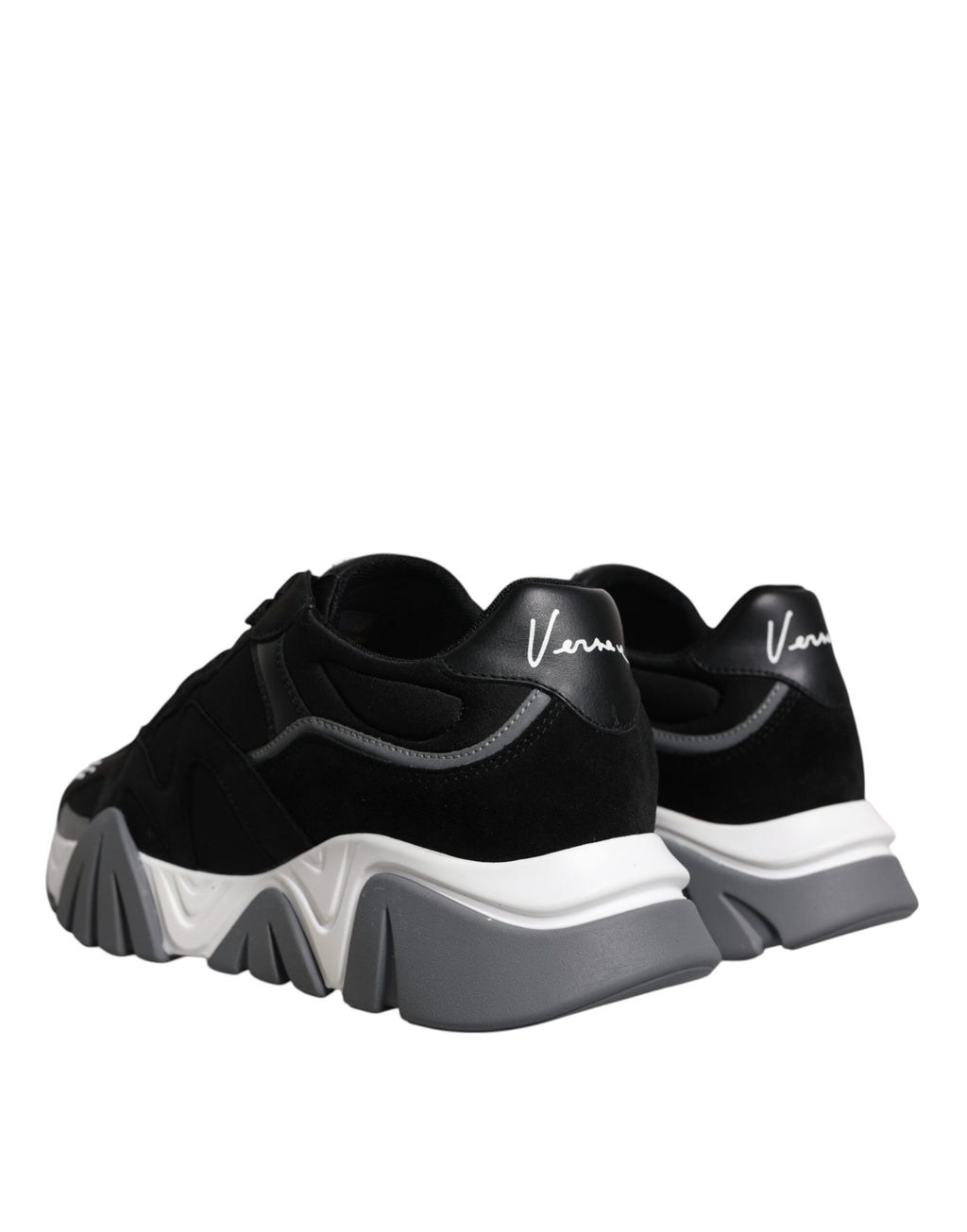 Schwarz Leder Neopren Chunky Low Top Turnschuhe Squalo Schuhe