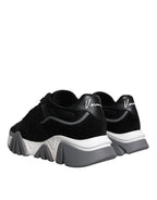 Schwarz Leder Neopren Chunky Low Top Turnschuhe Squalo Schuhe