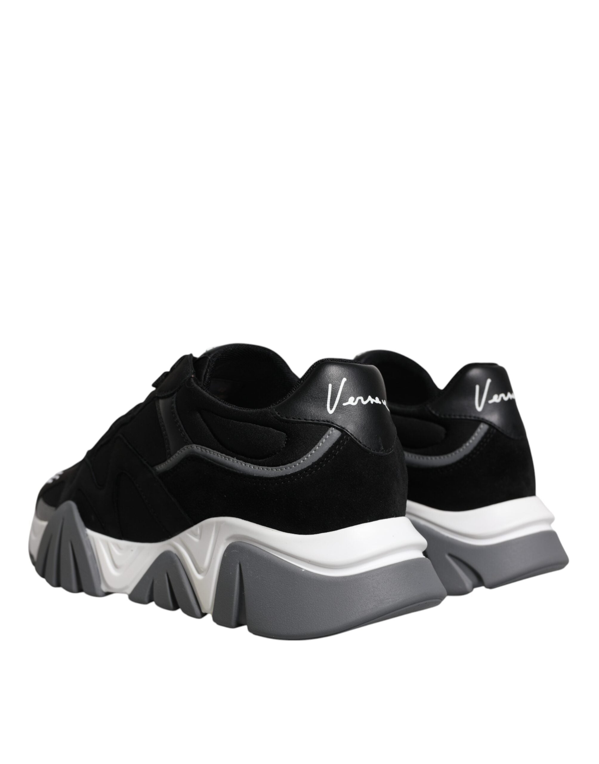 Schwarz Leder Neopren Chunky Low Top Turnschuhe Squalo Schuhe