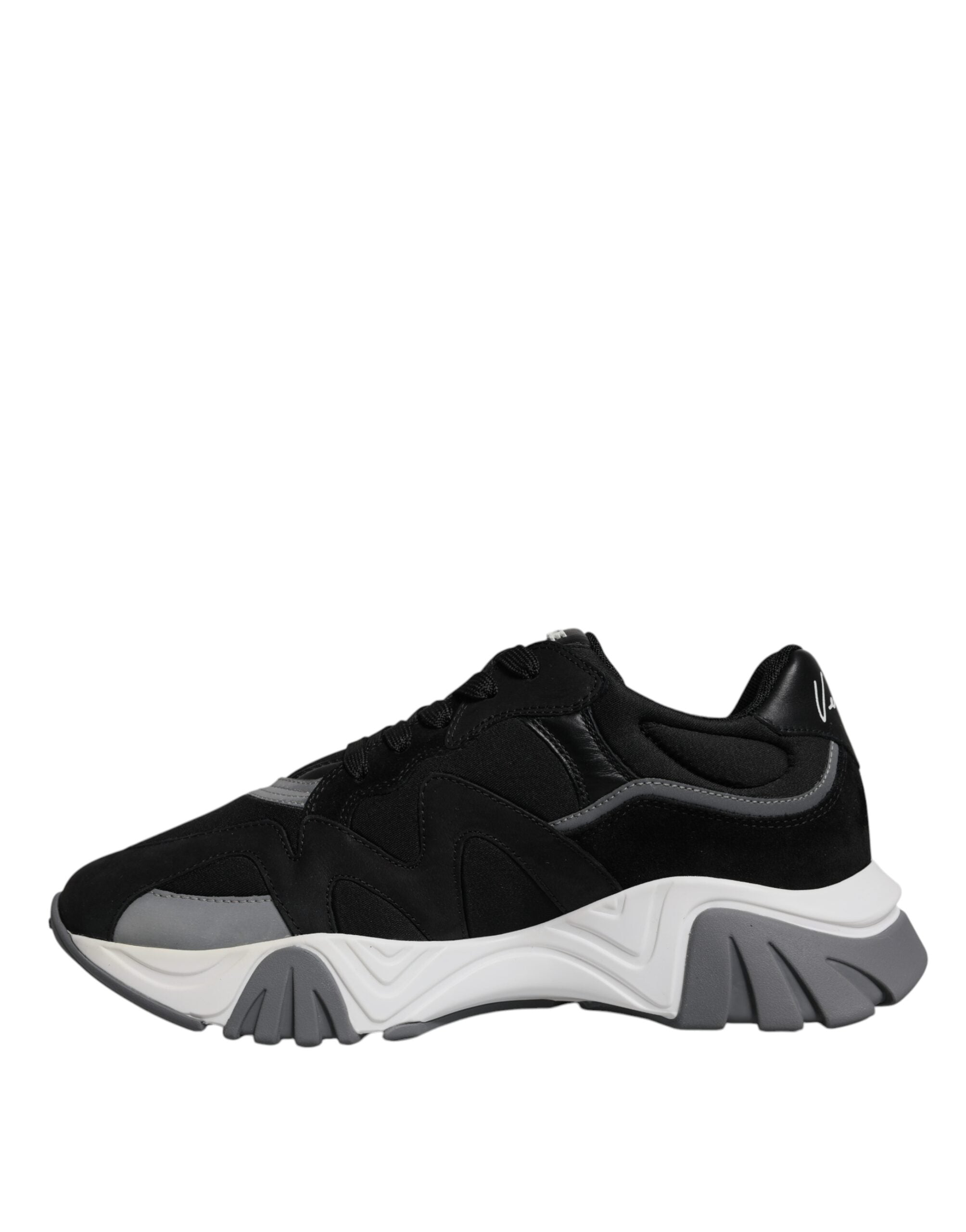Schwarz Leder Neopren Chunky Low Top Turnschuhe Squalo Schuhe