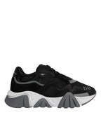Schwarz Leder Neopren Chunky Low Top Turnschuhe Squalo Schuhe