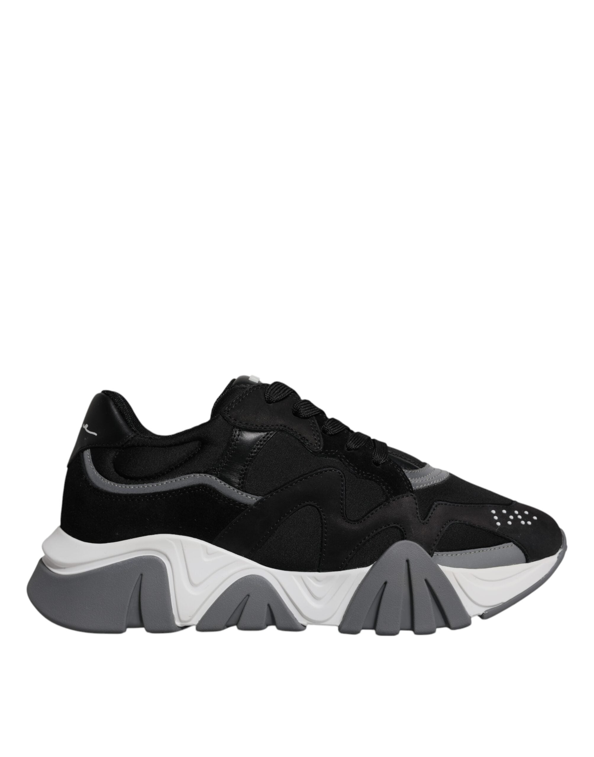 Schwarz Leder Neopren Chunky Low Top Turnschuhe Squalo Schuhe