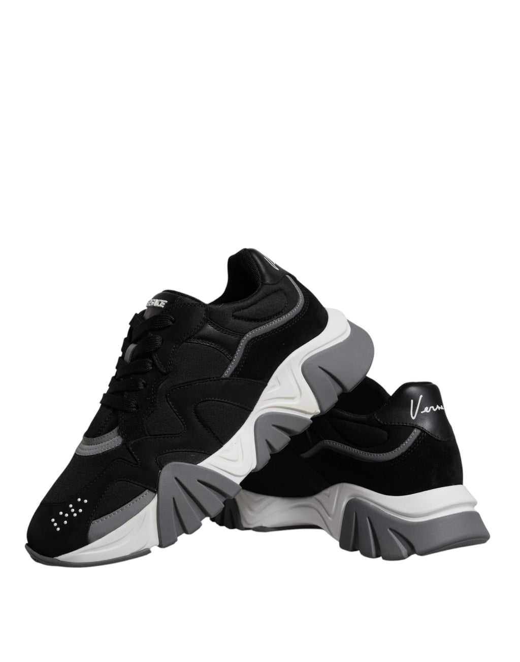 Schwarz Leder Neopren Chunky Low Top Turnschuhe Squalo Schuhe