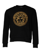Schwarzer Pullover mit Medusa-Stickerei und Rundhalsausschnitt