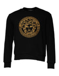 Schwarzer Pullover mit Medusa-Stickerei und Rundhalsausschnitt
